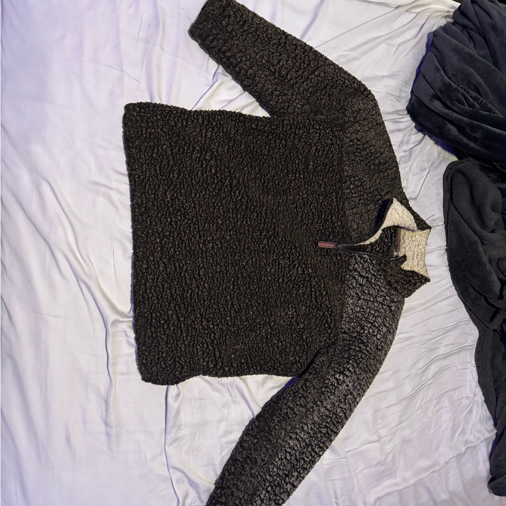 Carbon2Cobalt Transcendent Faux Sherpa Brown Quarter Zip Pullover Sweater Size L